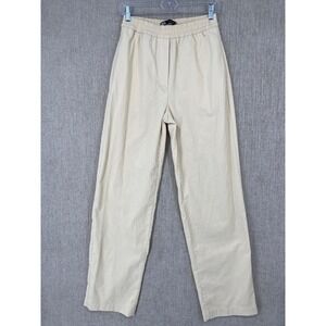 Zara Womens Corduroy Pants Elastic Waist Beige Small Size S Casual Trousers